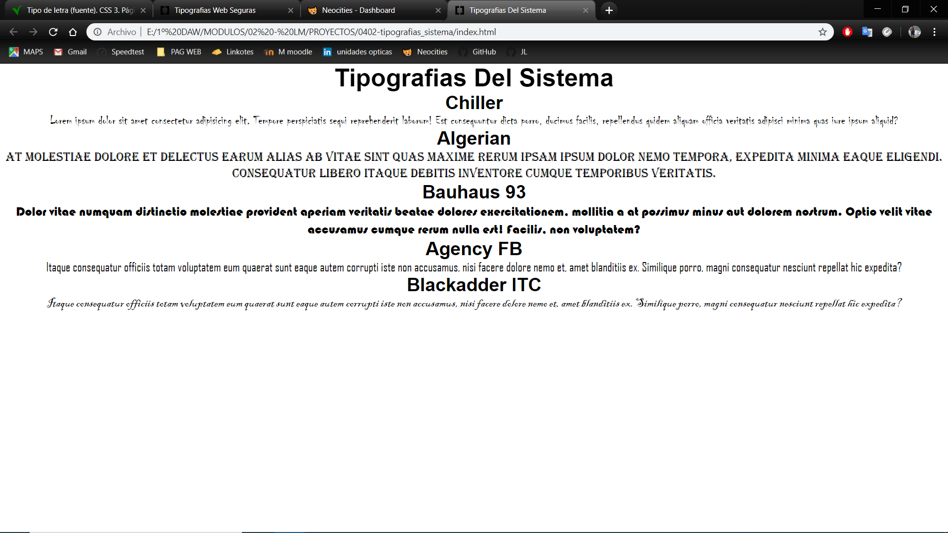 Tipografias del sistema